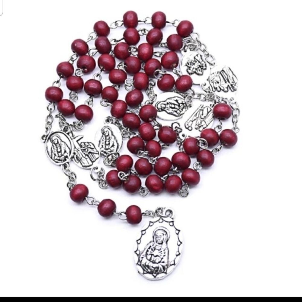 Scented rosary Necklace Catholic Virgin Mary Pendant Necklaces Bead Long Chain.